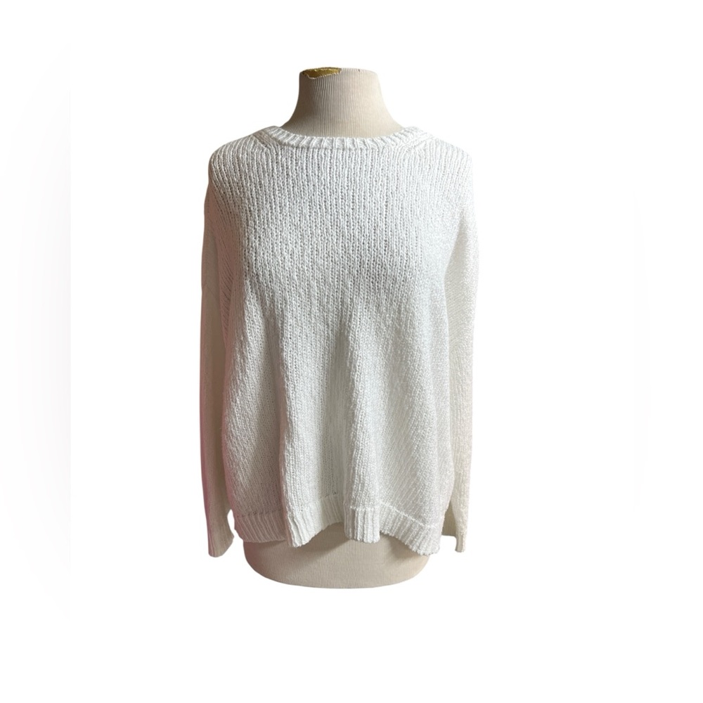 Eileen Fisher M white organic cotton tulip back sweater